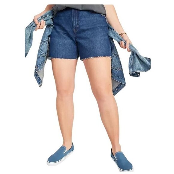 Old Navy Pants - Old Navy Women High-Rise Slouchy‎ Cut Off Shorts Jean Mid-Wash Denim Blue 14